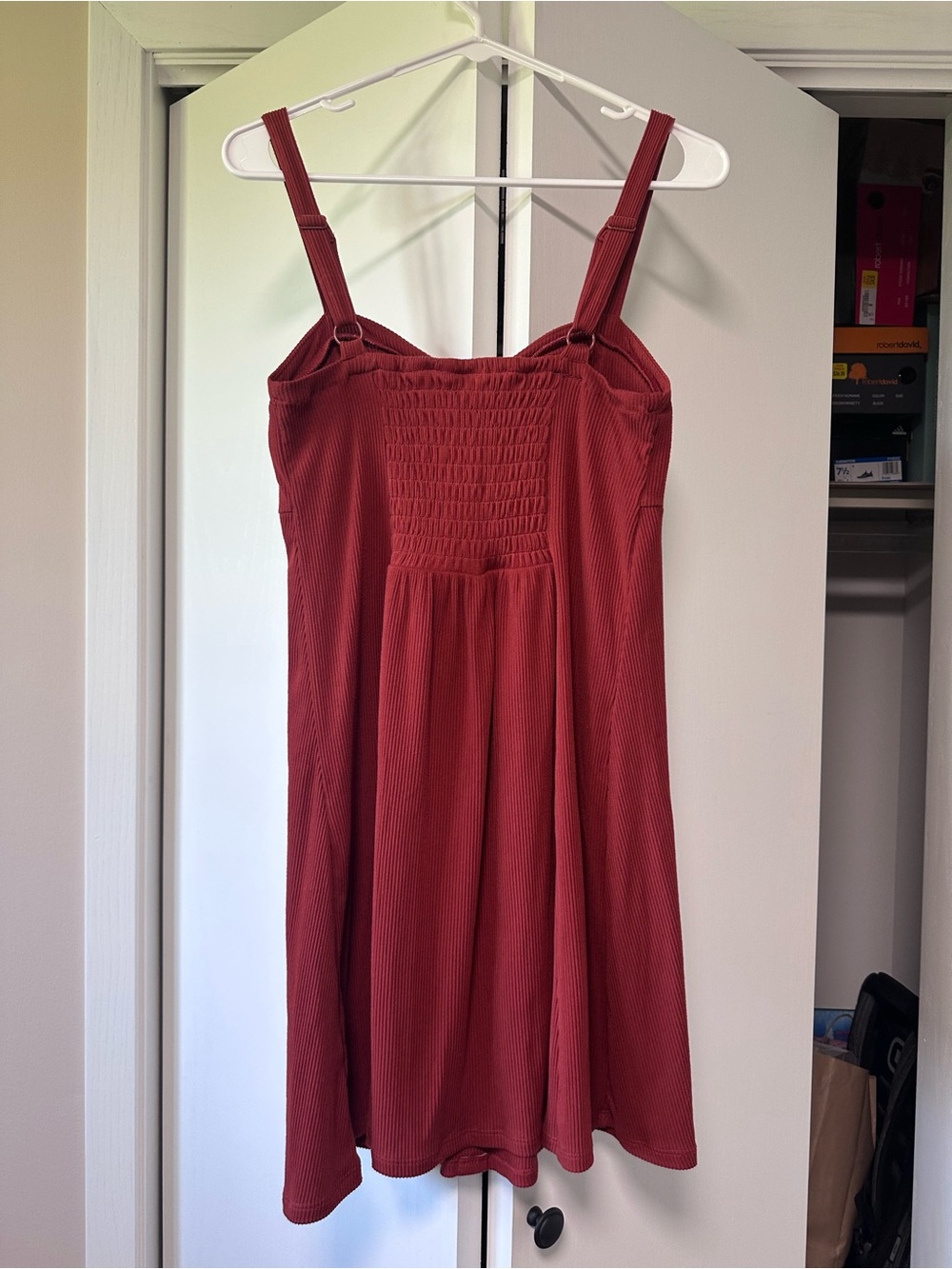 Ribbed Button-Front Rust Red Sundress - Picture 2 of 2